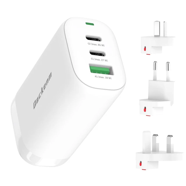 Alt view image 7 of 10 - Qackenm 65W USB C Charger Block, 3 Ports GaN USB C Wall Charger, Foldable Fast Charging for MacBook Pro/Air, Dell XPS, iPhone 17/16/15/14/13, iPad Pro/Air, Galaxy S24/S23, Pixel, Steam Deck (White)