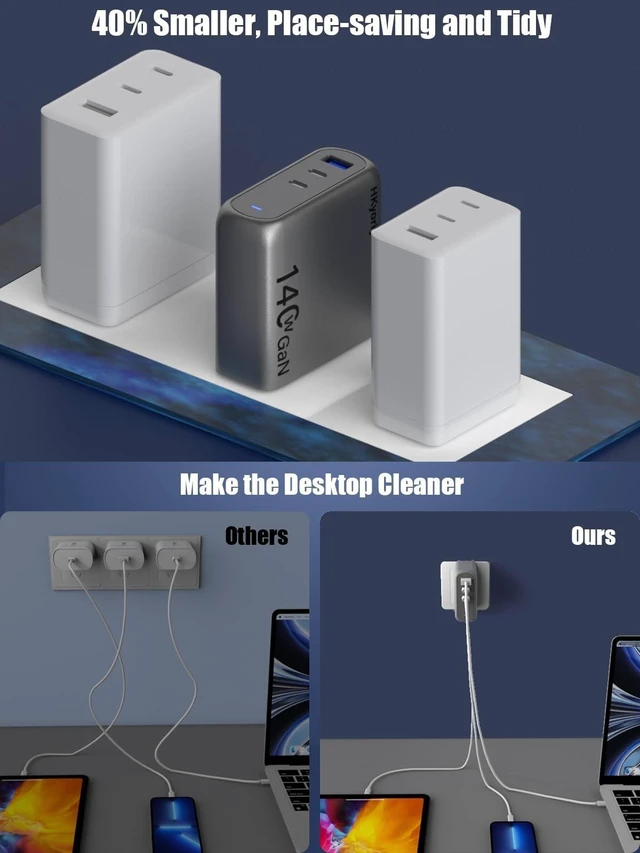 Alt view image 9 of 10 - 140W GaN+ USB C Charger 100W Laptop Fast Charger PD3.1 PPS 3-Port USB C Wall Charger Power Adapter for MacBook Pro 16'', Dell XPS, iPhone 16/15 Pro Max, iPad Pro, Tablet, Chromebook (Gray)