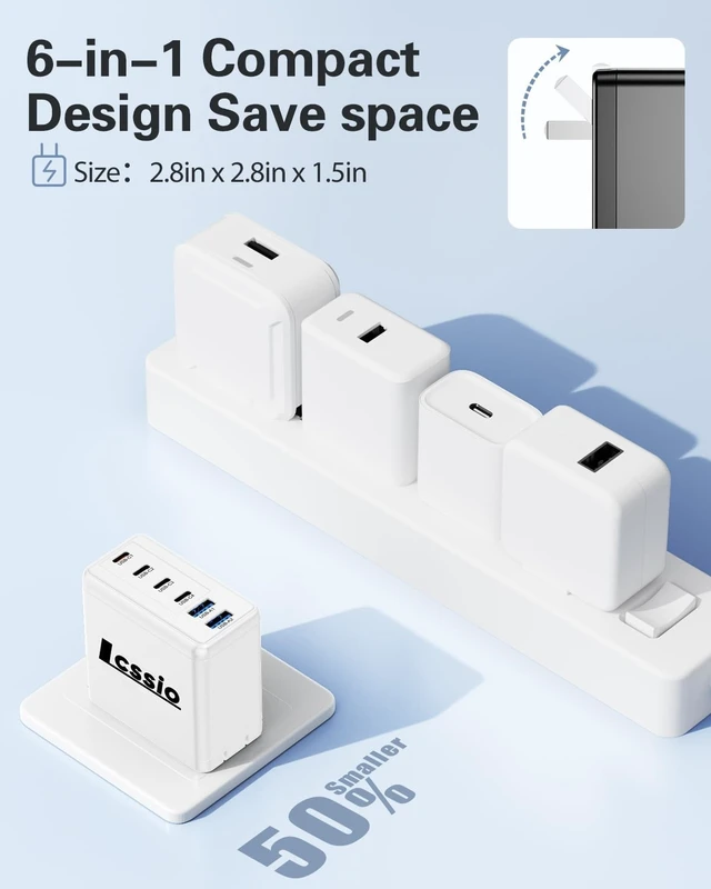 Alt view image 10 of 14 - 2 Pack 200W USB C Charger Laptop Fast Charger 6-Port Wall Charger Type C Charging Block Power Adapter for MacBook Pro XPS iPhone 17 iPad Tablet Chromebook and More (White)
