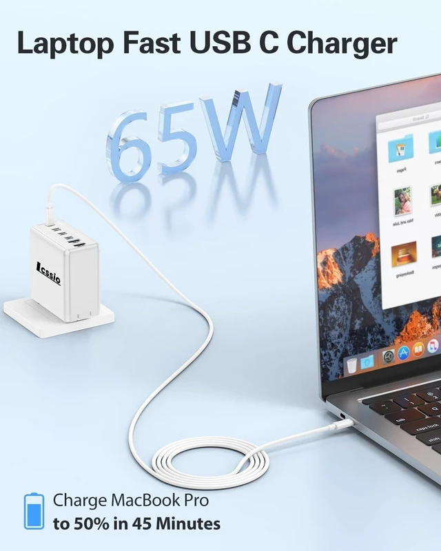 Alt view image 11 of 14 - 2 Pack 200W USB C Charger Laptop Fast Charger 6-Port Wall Charger Type C Charging Block Power Adapter for MacBook Pro XPS iPhone 17 iPad Tablet Chromebook and More (White)