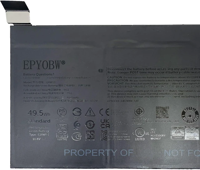 Alt view image 7 of 10 - G8W13 Laptop Battery 49.5Wh 4123mAh 3-Cell 11.4V Compatible with Dell XPS 13 9315 2-in-1 Series 07HFP9