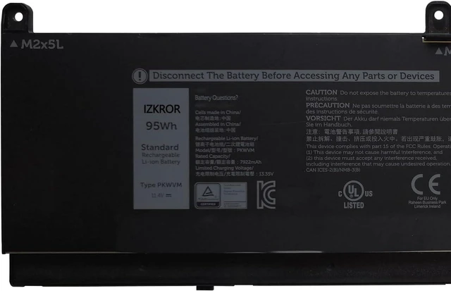 Alt view image 7 of 10 - IZKROR PKWVM 95Wh 7922mAh 6-Cells Battery Replacement for Dell Precision 7550 7750 7560 7760 Series Laptop C903V 0CR72X CR72X 068N03 0447VR 11.4V