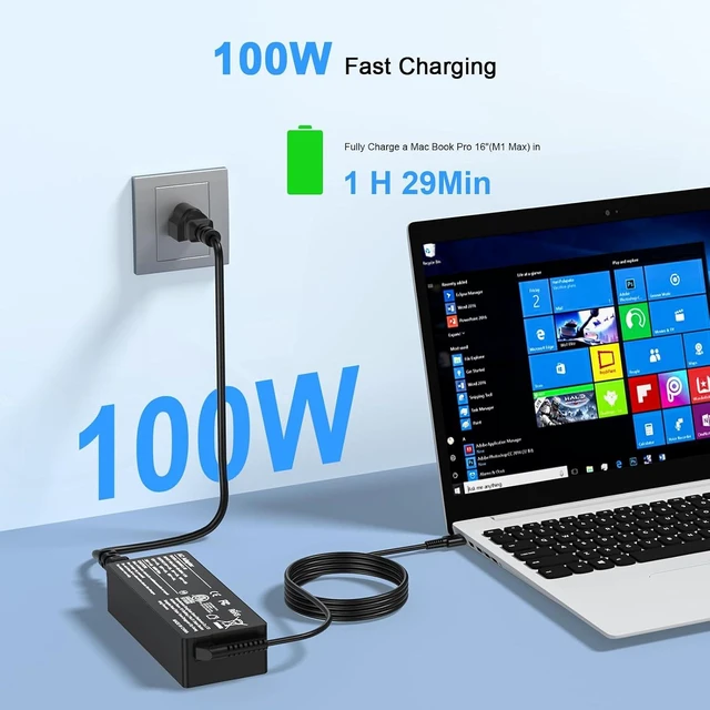 Alt view image 11 of 12 - 100W USB C Fast Charger Power Adapter Compatible with Lenovo Thinkpad,MacBook Pro/Air, iPad Pro,HP,Dell,Asus All USB-C Device