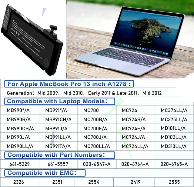 Alt view image 12 of 12 - VIFANIV A1322 A1278 Battery for MacBook Pro 13" Mid 2012 2010 2009 Early 2011 Late 2011 - High Performance Long Lasting Battery Fully Compatible