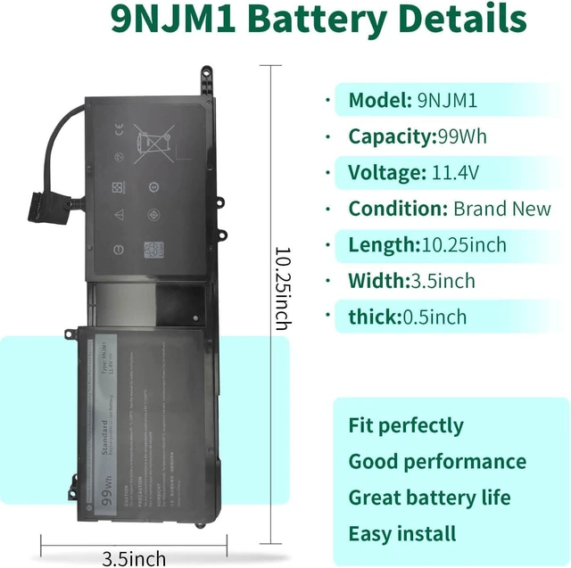 Alt view image 9 of 14 - DMKAOLLK 99Wh 9NJM1 Battery Replacement for Dell Alienware 17 R4 R5 15 R3 R4 Alienware 15 2018 ALW17C-D1758 P31E P31E001 P31E002 P69F P69F001 P69F002 Series 9NJMI 44T2R MG2YH 01D82 546FF 11.4V