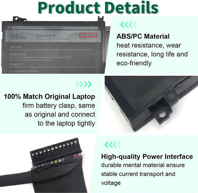 Alt view image 11 of 14 - DMKAOLLK 99Wh 9NJM1 Battery Replacement for Dell Alienware 17 R4 R5 15 R3 R4 Alienware 15 2018 ALW17C-D1758 P31E P31E001 P31E002 P69F P69F001 P69F002 Series 9NJMI 44T2R MG2YH 01D82 546FF 11.4V