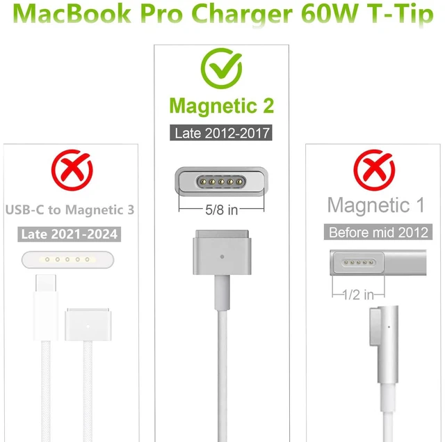 Alt view image 7 of 10 - Mac Book Pro Charger 60W Mag-netic 2, Compatible with Mac Book Pro 11 inch and 13 inch After Mid 2012(Applicable to 2012-2017)