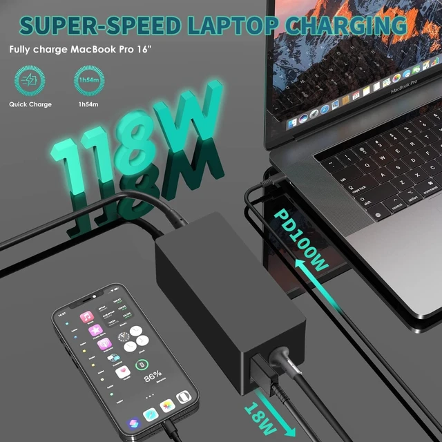 Alt view image 9 of 14 - 100W USB C Laptop Car Charger for Latitude/ XPS Thinkpad/Yoga/IdeaPad MacBook Pro/Air HP Spectre/Elitebook LG Gram Chromebook Charger