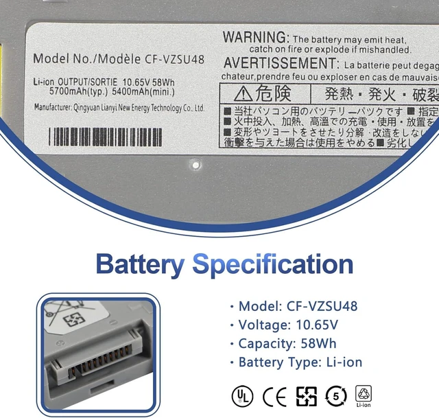 Alt view image 8 of 12 - ANTIEE CF-VZSU48 Laptop Battery Replacement for Panasonic Toughbook CF-19 CF19 MK1 MK2 MK3 MK4 MK5 MK6 MK7 MK8 Series CF-VZSU48U CF-VZSU28 CF-VZSU48R CF-VZSU50 CF-VZSU58U 10.65V 58Wh