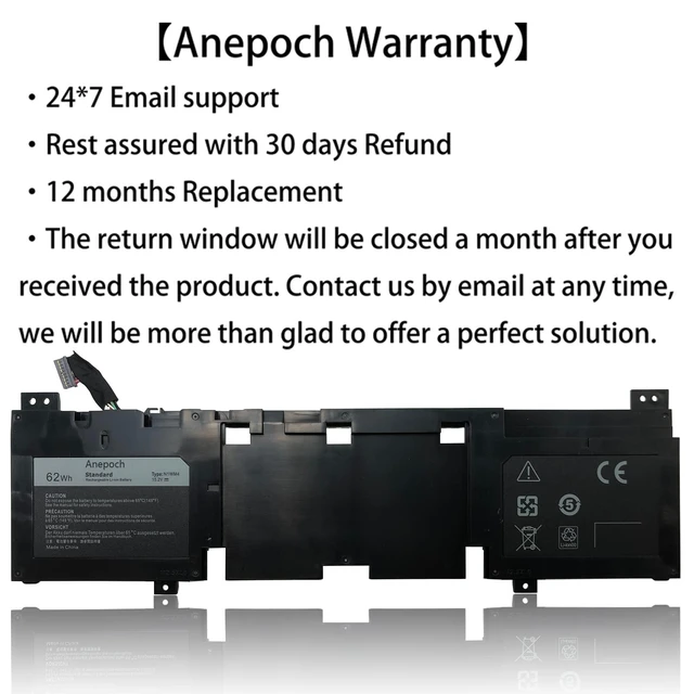 Alt view image 7 of 10 - Anepoch N1WM4 Laptop Battery Replacement for Dell Alienware 13 R2 13.3" 2VMGK 62Wh 15.2V
