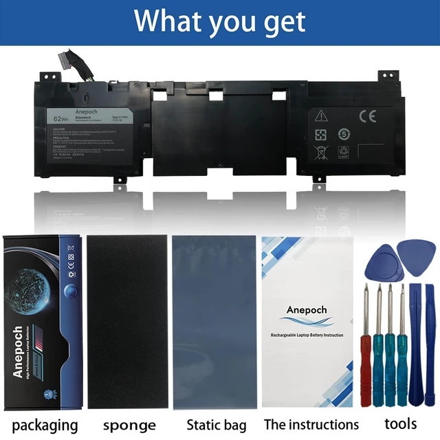 Alt view image 8 of 10 - Anepoch N1WM4 Laptop Battery Replacement for Dell Alienware 13 R2 13.3" 2VMGK 62Wh 15.2V