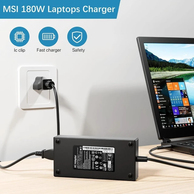 Alt view image 9 of 10 - 180W Laptop Charger for MSI WF76 GE62VR GS63 GS73VR GS63VR GF63 GF65 Thin GF75 GS66 Stealth Gaming Laptop Power Adapter Supply Cord