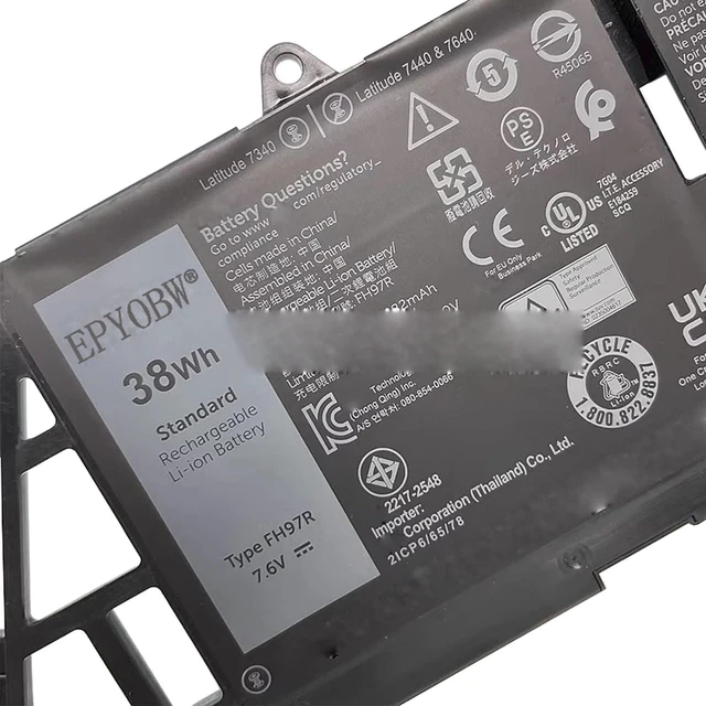 Alt view image 6 of 8 - EPYOBW FH97R Laptop Battery 38Wh 4882mAh 2-Cell 7.6V Compatible with Dell Latitude 7340 7440 7640 Series Notebook 66DWX 0HYH8 0CTJJ6 2ICP6/65/78