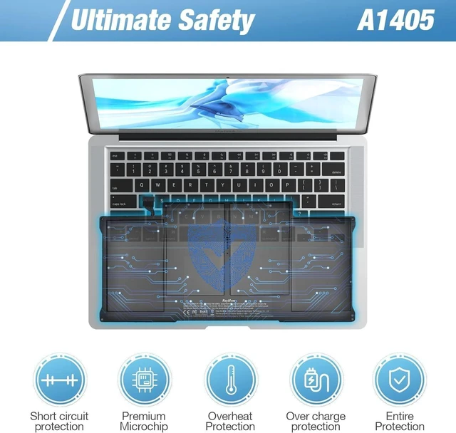 Alt view image 11 of 14 - 7200mAh Replacement Battery for MacBook Air 13" A1466 (2012-2017) & A1369 (2010-2011), High Performance, Compatible with A1496 A1405 A1377, Easy Installation