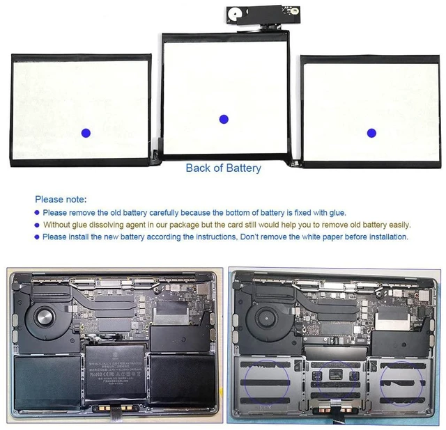 Alt view image 10 of 10 - MacBook Pro A1708 Battery A1713 for MacBook Pro 13 Inch A1708 Late 2016 Mid 2017 (EMC 2978 3164), A2171 Laptop Replacement Battery for MacBook Pro 13 Inch A2159 (2019) A2289 (2020) A2338 (2020)