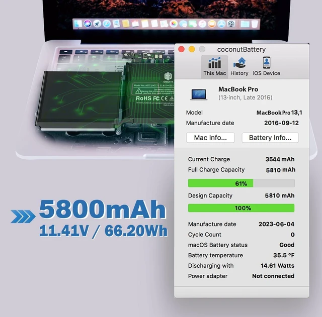 Alt view image 7 of 10 - MacBook Pro A1708 Battery A1713 for MacBook Pro 13 Inch A1708 Late 2016 Mid 2017 (EMC 2978 3164), A2171 Laptop Replacement Battery for MacBook Pro 13 Inch A2159 (2019) A2289 (2020) A2338 (2020)