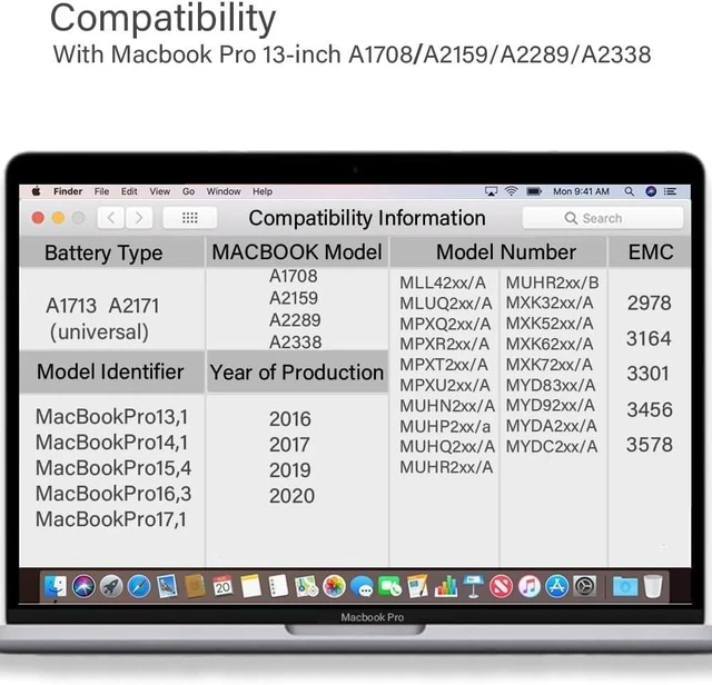 Alt view image 9 of 14 - A1708 Battery Replacement for MacBook Pro 13 inch Model A1708 (2016,2017) A2159 (2019) A2289(2020) A2338(2020,2022) Battery A1713 A2171 58.19Wh