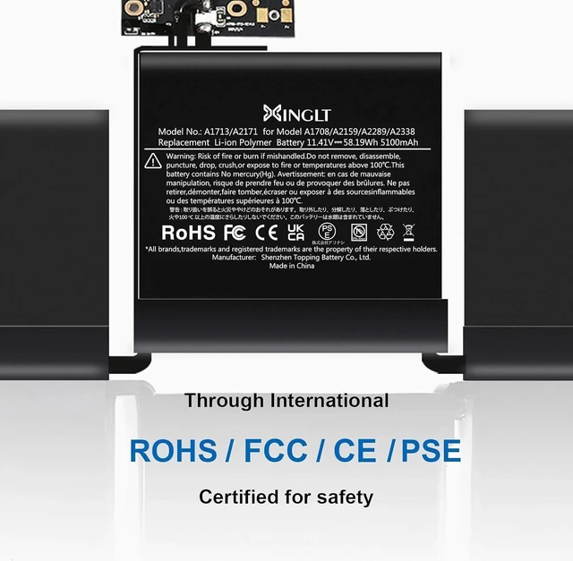 Alt view image 13 of 14 - A1708 Battery Replacement for MacBook Pro 13 inch Model A1708 (2016,2017) A2159 (2019) A2289(2020) A2338(2020,2022) Battery A1713 A2171 58.19Wh