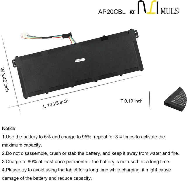 Alt view image 14 of 14 - MULS 53Wh AP20CBL Laptop Battery for Acer Aspire 5 A515-45 Vero AV15-51