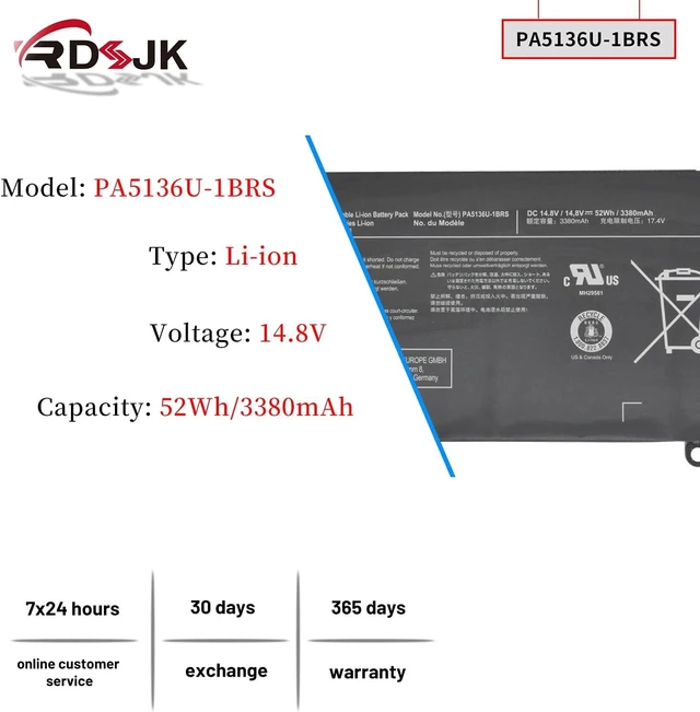 Alt view image 9 of 14 - PA5136U-1BRS PA5136U Laptop Battery for Toshiba Portege Z30 Z30-A Z30-A-12U Z30-B Z30-A1301 Z30-AK01S Z30-AK03S Z30-AK04S Z30-AK06S Z30-AK12S Z30-AK22S Z30-AK31S Z30-AK32S Series 14.8V 52Wh/3380mAh