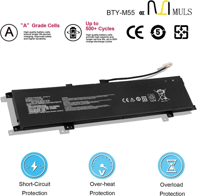 Alt view image 11 of 14 - MULS 90Wh BTY-M55 Laptop Battery for MSI Alpha 15 A3DDK A4DEK B5EX 17 B5EEK