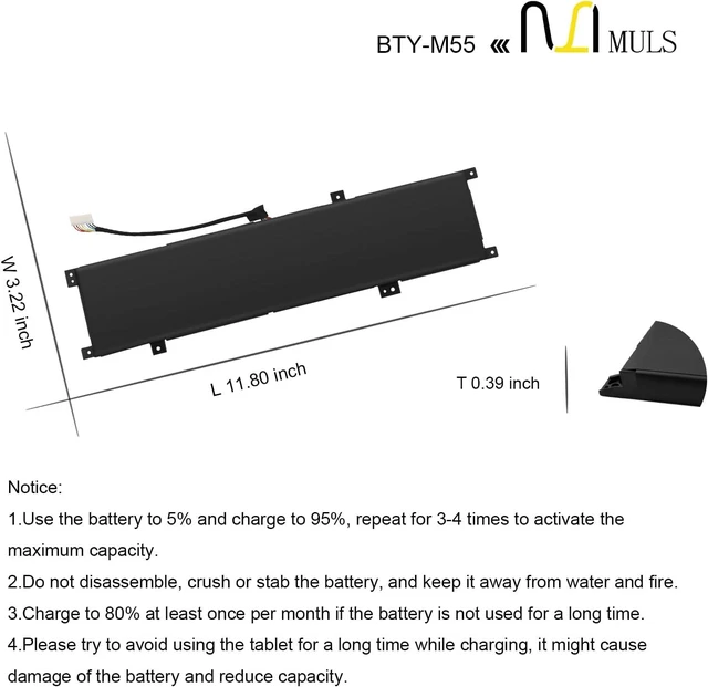 Alt view image 14 of 14 - MULS 90Wh BTY-M55 Laptop Battery for MSI Alpha 15 A3DDK A4DEK B5EX 17 B5EEK