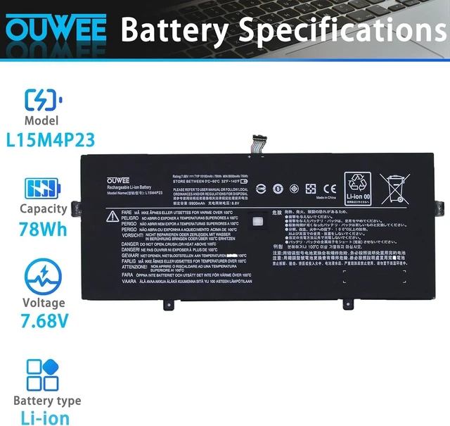 Alt view image 7 of 10 - L15M4P23 Laptop Battery Compatible with Lenovo Yoga 5 Pro Ideapad Yoga 910-13IKB Glass Yoga 910-13IKB Series L15M4P21 L15C4P22 L15C4P21 5B10L46105 5B10L22508 2ICP4/56/130-2 7.68V 78Wh 10160mAh