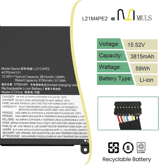 Alt view image 8 of 12 - L21C4PE2 L21M4PE2 L21D4PE1 Laptop Battery for Lenovo Yoga 6-13ALC7 6-13ABR8