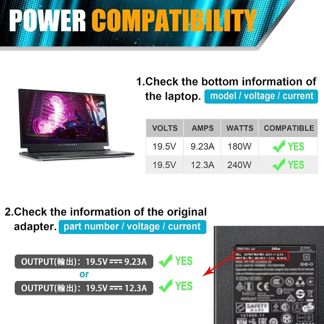 Alt view image 11 of 12 - BULL-TECH Slim Style 240W 180W AC Adapter Charger Compatible with Dell Precision 7710 7730 7520 Dell Alienware Laptop Charger Power Supply Cord