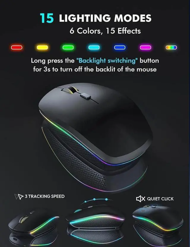 Alt view image 3 of 5 - Wireless Keyboard and Mouse Combo - RGB Backlit, Rechargeable & Light Up Letters, Full-Size, Ergonomic Tilt Angle, Sleep Mode, 2.4GHz Quiet Keyboard Mouse for Mac, Windows, Laptop, PC - BLACK