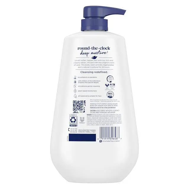 Alt view image 2 of 7 - Dove Body Wash Deep Moisture for 24hr Lotion-Soft Skin Moisture Moisturizing Skin Cleanser with No Sulfates No Parabens 30.6 oz