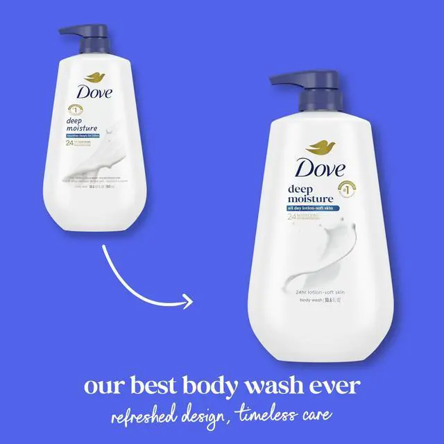 Alt view image 3 of 7 - Dove Body Wash Deep Moisture for 24hr Lotion-Soft Skin Moisture Moisturizing Skin Cleanser with No Sulfates No Parabens 30.6 oz