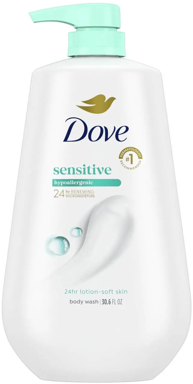 Main image of Dove Body Wash with Pump Sensitive Skin For 24hr Lotion-Soft Skin Moisturizing Skin Cleanser Gentle Hypoallergenic Formula with No Sulfates No Parabens 30.6 oz
