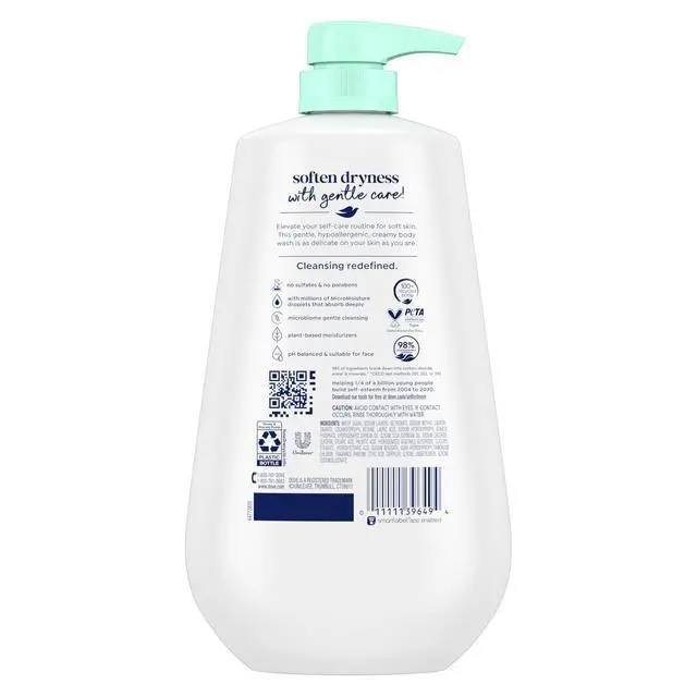 Alt view image 2 of 6 - Dove Body Wash with Pump Sensitive Skin For 24hr Lotion-Soft Skin Moisturizing Skin Cleanser Gentle Hypoallergenic Formula with No Sulfates No Parabens 30.6 oz