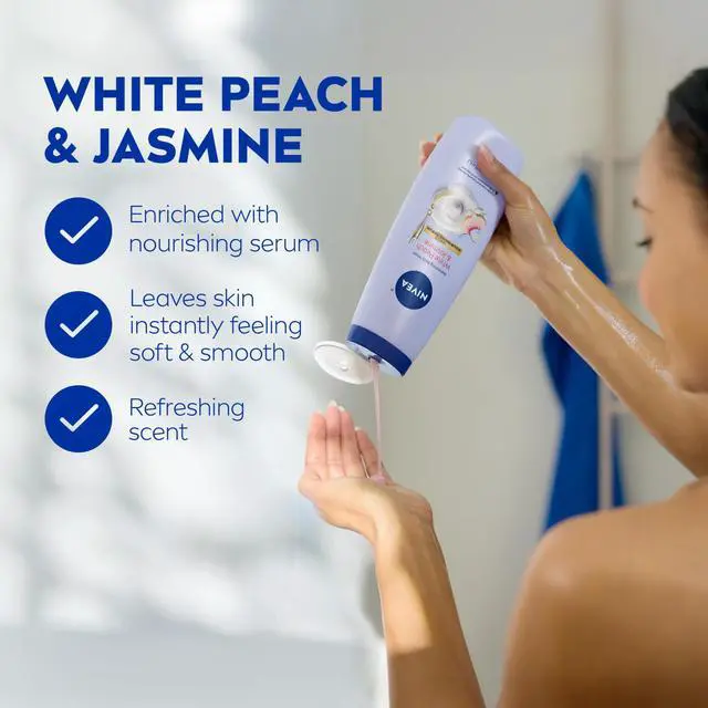 Alt view image 3 of 7 - NIVEA Refreshing White Peach and Jasmine Body Wash with Nourishing Serum, Scented Body Wash for Women, Enriched with Provitamin B5 and Vitamin E, 20 Fl Oz Bottle