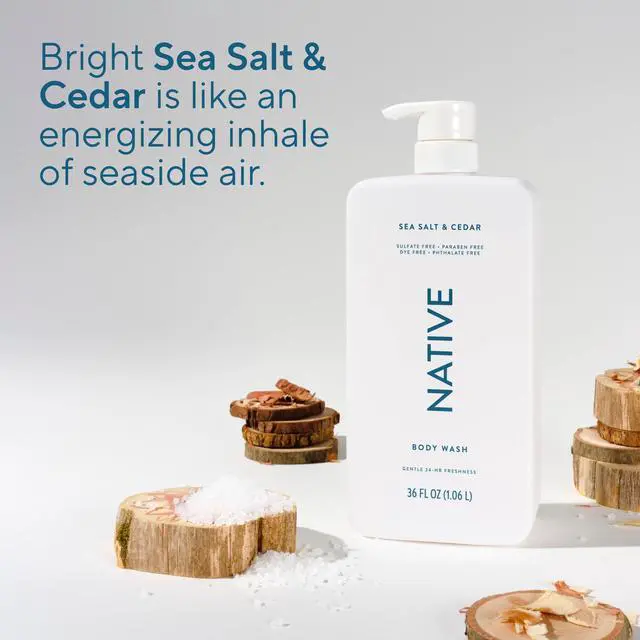 Alt view image 5 of 7 - Native Body Wash for Women & Men, Sea Salt & Cedar, 36 oz Pump Bottle, Sulfate-Free & Gentle