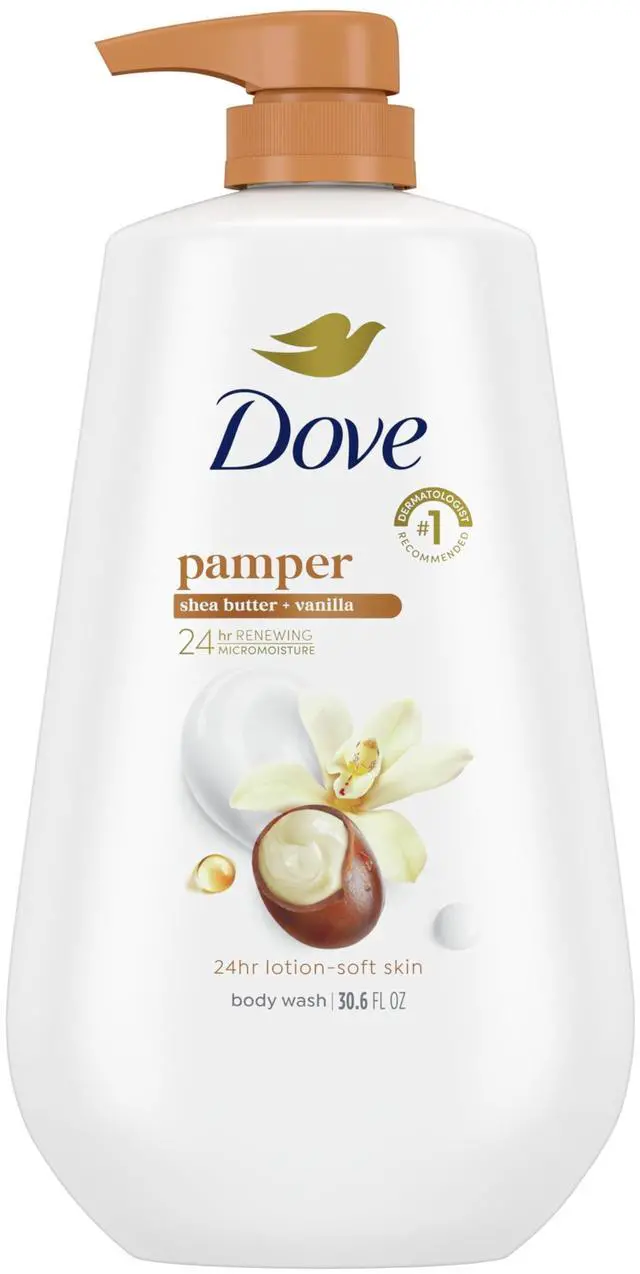 Main image of Dove 24hr Lotion Body Wash Pamper Shea Butter & Vanilla, 30.6 oz | Moisturizing body wash with MicroMoisture for 24-hour hydration and lotion-soft skin