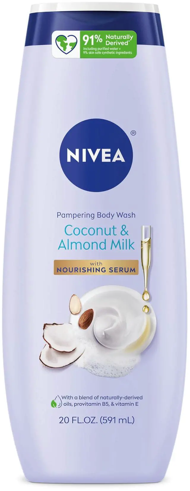 Main image of NIVEA Pampering Coconut and Almond Milk Body Wash with Nourishing Serum, Moisturizing Body Wash for Women, Enriched with Provitamin B5 and Vitamin E, 20 Fl Oz Bottle