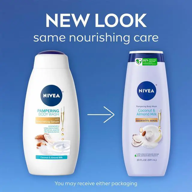 Alt view image 2 of 7 - NIVEA Pampering Coconut and Almond Milk Body Wash with Nourishing Serum, Moisturizing Body Wash for Women, Enriched with Provitamin B5 and Vitamin E, 20 Fl Oz Bottle