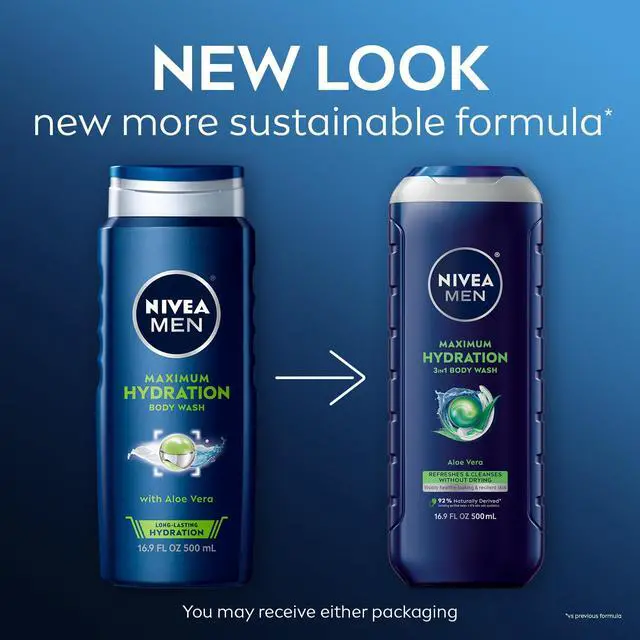 Alt view image 2 of 7 - NIVEA MEN Maximum Hydration Body Wash for Dry Skin, Aloe Vera Enriched, 3-in-1 Moisturizing Body Wash, Face and Hair, Paraben Free, Vegan Formula, 16.9 Fl Oz Bottle, Pack of 3