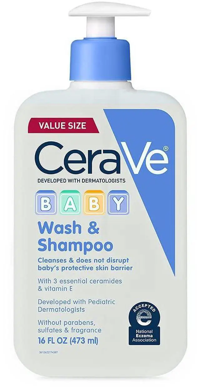 Main image of CeraVe Baby Wash & Shampoo, Tear-Free 2-in-1 Bath Wash for Hair & Skin, with Vitamin E, Fragrance-Free, Paraben-Free, Dye-Free, Phthalates-Free, Sulfate-Free, 16oz