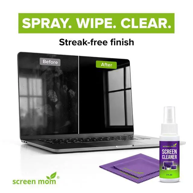 Alt view image 3 of 7 - Screen Cleaner Spray and 2 Microfiber Cloths - 2oz Bottle by Screen Mom-Screen Cleaner Spray and Wipe for TV, Computer, Phone, iPad, Car Screen Cleaning Kit Electronic Cleaner Spray