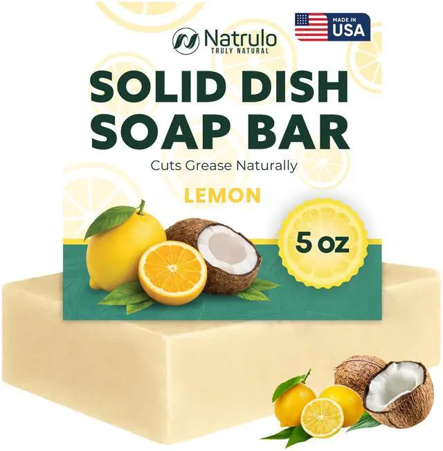 Main image of Non Toxic Dish Soap Bar Natural Solid Dish Soap with Lemon Scent Eco Friendly, Zero Waste, Plastic Free Kitchen Dishwashing Block Long-Lasting, Gentle on Hands and Tough on Grease Made in USA