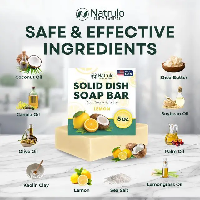 Alt view image 7 of 7 - Non Toxic Dish Soap Bar Natural Solid Dish Soap with Lemon Scent Eco Friendly, Zero Waste, Plastic Free Kitchen Dishwashing Block Long-Lasting, Gentle on Hands and Tough on Grease Made in USA