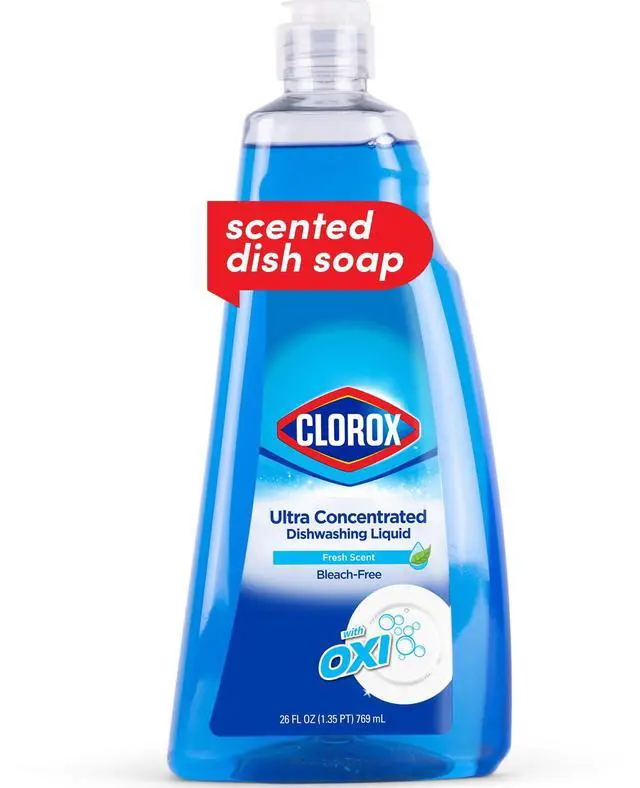 Main image of Clorox Ultra Concentrated Liquid Dish Soap with OXI, Fresh Scent - Bleach-Free Dermatologist Tested Dishwashing Detergent That Powers Through Grease and Lifts Stains, 26 Fl Oz