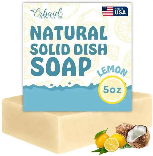 Main image of Non Toxic Dish Soap Bar Natural Solid Dish Soap with Lemon Scent Eco Friendly, Zero Waste, Plastic Free Kitchen Dishwashing Block Long-Lasting, Gentle on Hands and Tough on Grease Made in USA