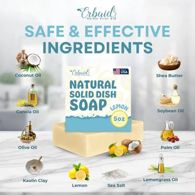 Alt view image 7 of 7 - Non Toxic Dish Soap Bar Natural Solid Dish Soap with Lemon Scent Eco Friendly, Zero Waste, Plastic Free Kitchen Dishwashing Block Long-Lasting, Gentle on Hands and Tough on Grease Made in USA