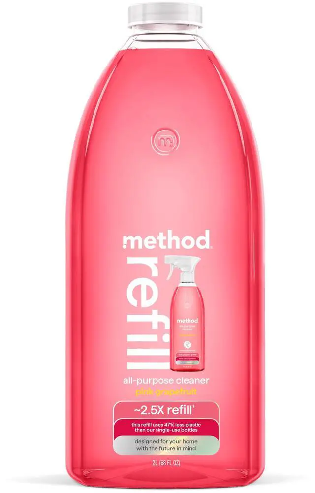 Main image of method All-Purpose Cleaner Refill, Pink Grapefruit - Cuts Grease & Grime on Counters, Glass, Sealed Wood & Floors, for Kitchen & Bathroom, 68 fl oz