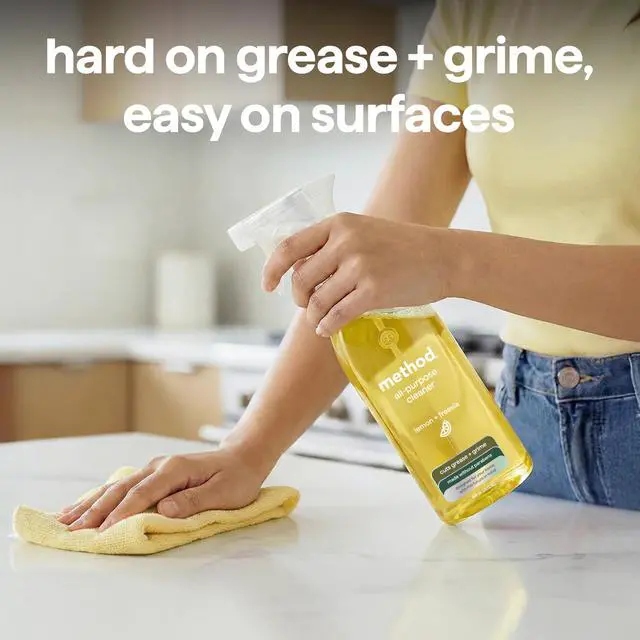 Alt view image 2 of 6 - Method All-Purpose Cleaner Spray, Lemon + Freesia - Cuts Grease & Grime on Counters, Glass, Sealed Wood & Floors, for Kitchen & Bathroom, 28 fl oz, 4 pack