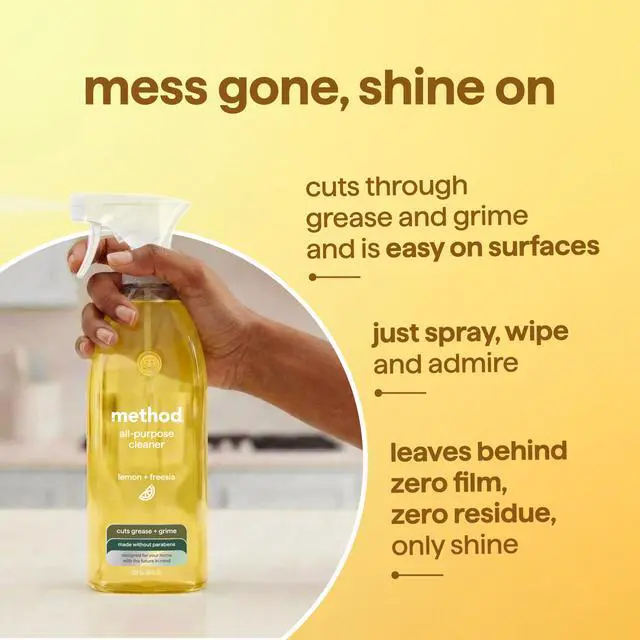 Alt view image 6 of 6 - Method All-Purpose Cleaner Spray, Lemon + Freesia - Cuts Grease & Grime on Counters, Glass, Sealed Wood & Floors, for Kitchen & Bathroom, 28 fl oz, 4 pack